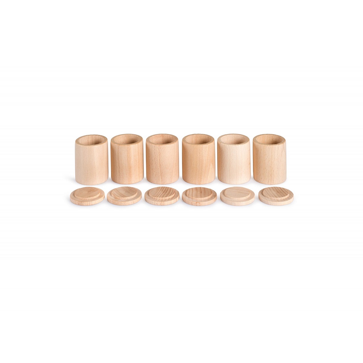 Wood Natural Cups With Lids x 6
