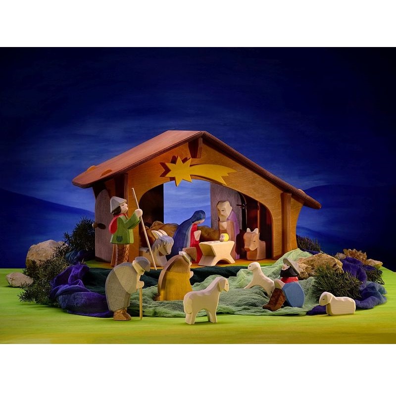 Nativity Stable with Star and Bird Perch