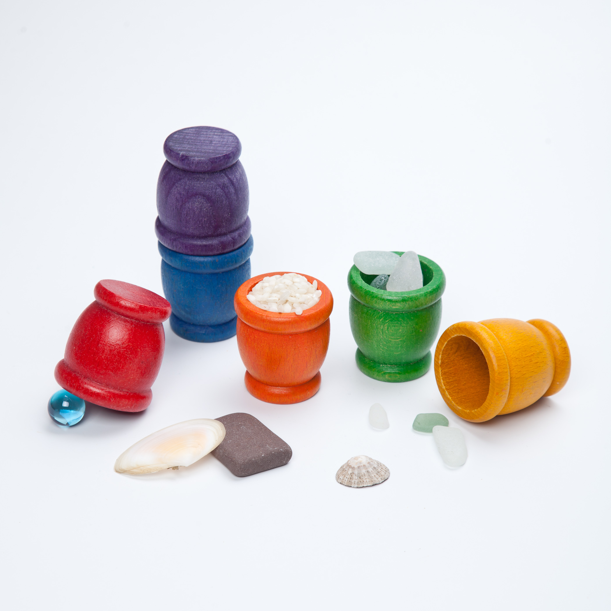 Wood Coloured Mates / Pots / Egg Cups  6 pcs (6 colours)