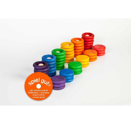 Wood Coloured Nins, Rings and Coins  48pcs (6 colours)