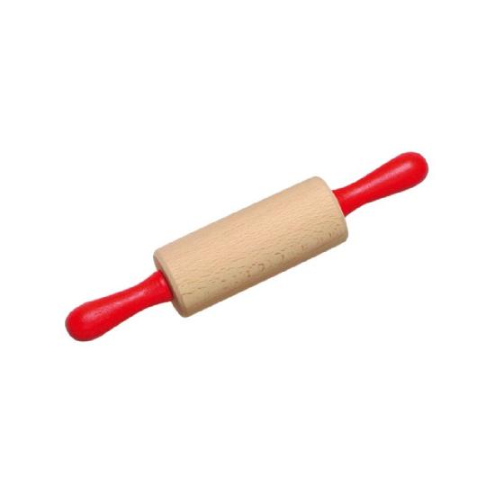 Wood rolling pin red handles (21 cm)  