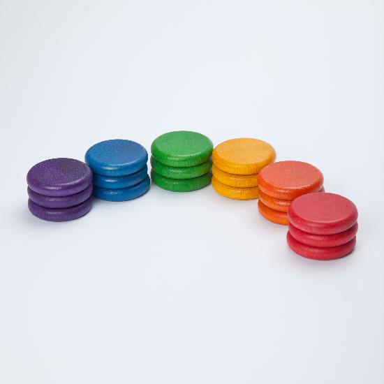 Wood Coloured Coins 18 pcs (6 colours)