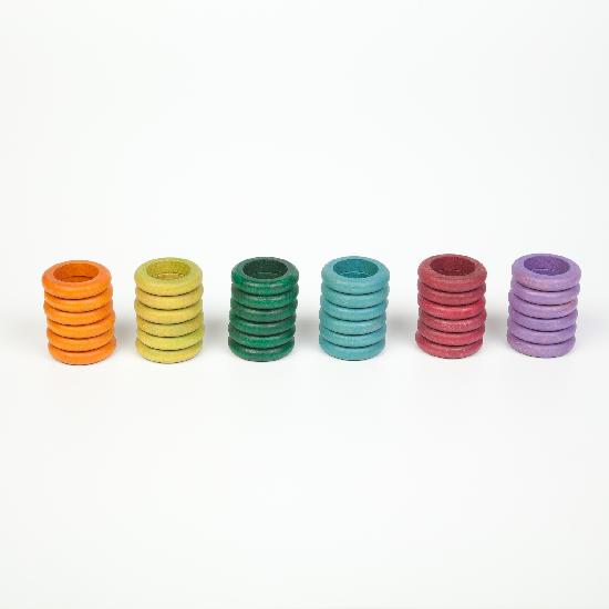 Wood Coloured Rings 36 pcs (6 no basic colours)