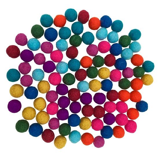 Felt Balls Bright Colours 1.5cm 100 pcs 