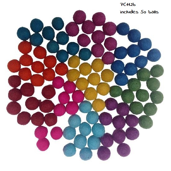 Papoose - Felt Balls Bright Colours 2.5cm 50pcs WHILE QTY LAST